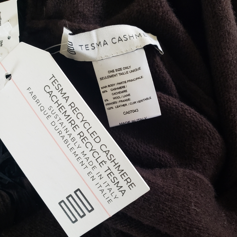 TESMA BNWT Assymetrical Made In Italy Cashmere Blend Poncho Suede Fringes - O/S - Picture 3 of 9